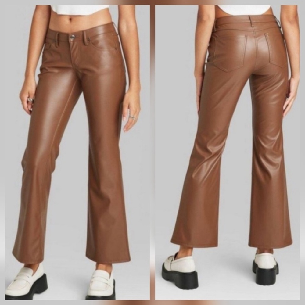 Wild fable faux leather low rise flare pants 4